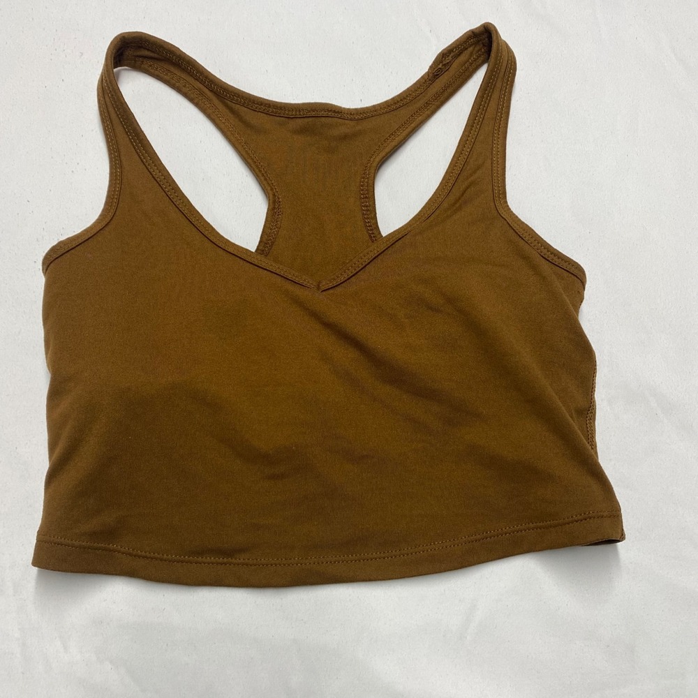 Sage Collective Brown Racerback Sports Bra V-Neck Athletic Crop Top